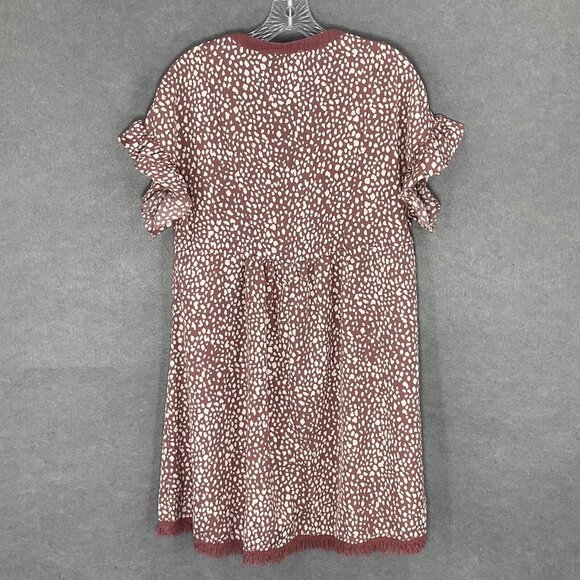 Umgee Dress Women Sz Small Polka Dot Linen Fringe Hem V-Neck Boho Flowy Boho - Picture 2 of 14